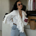 Fashionable Loose V-Neck Ruffle Long-Sleeve Shirt For Women