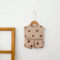Children's Sleeveless Suit Korean Cute Printed Cotton Baby Two-piece Set