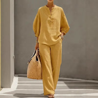 Women's Solid Color Shirt And Pants Set