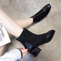 Womens Fashionable Mid-Heel Ankle Boots With Front Zipper