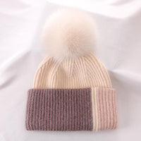 Rabbit Fur Autumn Winter Korean Cute Real Fox Fur Ball Thick Warm Plush Knitted Hat