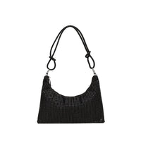 Women's Solid-Color Shiny Faux Rhinestone Zipper-Knotted Shoulder Bag