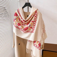 Autumn And Winter Plant Flowers Embroidered Retro Artistic Ethnic Style Cashmere-like