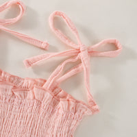 Summer Sling Pure Color Mesh One-piece Romper Bow Headdress Two-piece Set