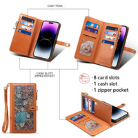 Women's Multi-card Zipper Painted Leather Case