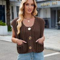 Women's V-neck Three-button Sleeveless Cardigan