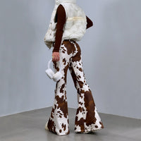 Brown Cow Print Bell-bottom Slim-fit Hottie Sexy Wide-leg Pants