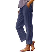Cropped Pants With Decorative Buttons Along The Side Seams