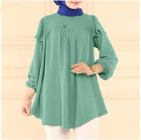 Solid Color Long Sleeve Loose Lotus Leaf Round Neck Top Shirt