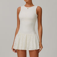 Nude Feel Dress Stitching Mesh Breathable Zipper Dress