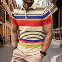 Men's Striped Lapel Short Sleeve Polo Shirt