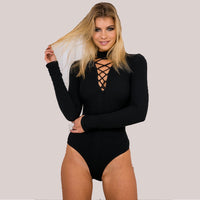 Long-sleeved sexy halter neckline chest strappy jumpsuit