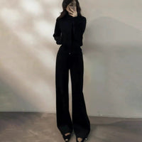 Chic Casual Sportswear Set Off-Shoulder Slimming Sweatshirt And Floor-Length Pants Two-Piece Set