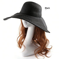 Large-brimmed Round-top Straw Hat For Summer Solid Color DIY-friendly