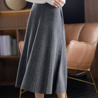 Wool Knitted Stretch Mid-length Cashmere Pleated Skirt