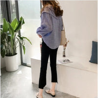 Temperament Commute Single-breasted Striped Pullover Lapel Shirt