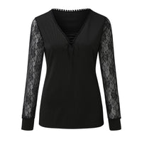 Commuter Pullover V-neck Ribbon Lace Women's Base Shirt