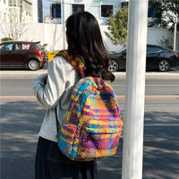 Niche Retro Plush Plaid New Lamb Wool Backpack