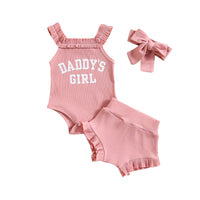 Girls Sling Romper Letter Printed Shorts Headscarf Suit