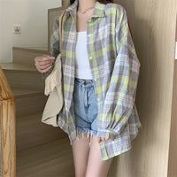 Loose-fitting Korean-style Plaid Shirt For Women