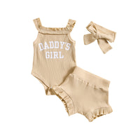 Girls Sling Romper Letter Printed Shorts Headscarf Suit
