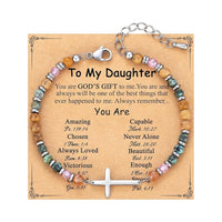 Beaded Stainless Steel Cross Womens Bracelet