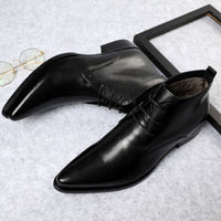 British Super Pointed Toe Business Formal Wear Mid-high-top Leather Shoes