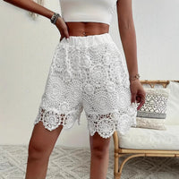 Lace Embroidered Elastic Waist Shorts