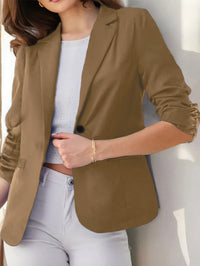 Three-quarter-sleeve Pleated Slim-fit Womens Office Blazer