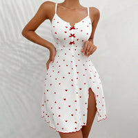Printed Split Deep V-Neck Slip Dress Women