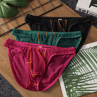 Men's Fashion Ice Silk Low Waist Lace Briefs