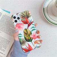 Compatible with Apple, Flowers Banana Leaf Phone Case For iPhone 11 11Pro Max XS Max XR 6 6S 7 8 Plus X Retro Floral Soft Phone Cover