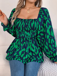 Women's Casual Ruffle Trim Square Neck Leopard Print Long Sleeve Chiffon Top