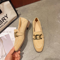 Chunky Heel French Retro British Style Women's Flat Shoes