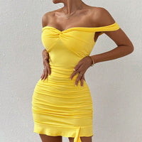 Solid-color Womens Off-shoulder Dress With Ruffled Hem
