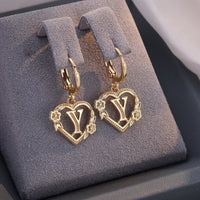 European And American Golden Heart-shaped Letter Earrings