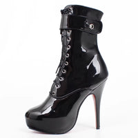 15CM Super High Heel Waterproof Lockable Sexy Lace-up Patent Leather High Heels
