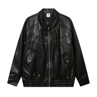 Solid Color PU Leather Coat Men
