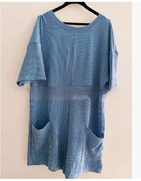 Women's Loose Pockets Back V-neck Short-sleeved Jumpsuit