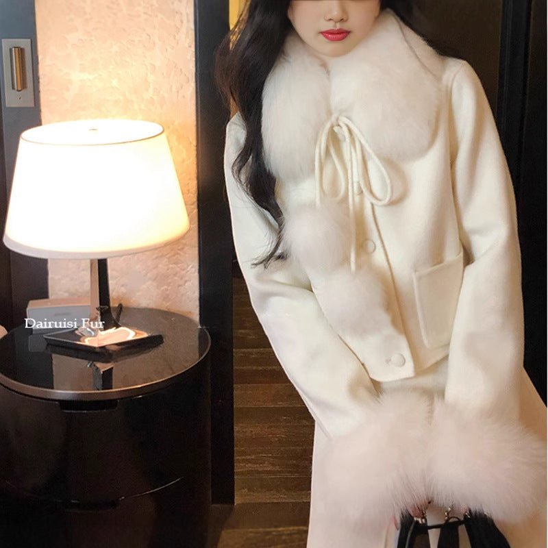 New Fur Collar Socialite Temperament Double-sided Woolen Suit