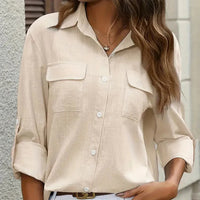 European And American Style Women Button Loose Shirt Solid Color Casual
