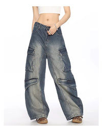 Washed Multi-pocket Denim Matchet Pants