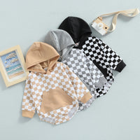 Plaid Long Sleeve Hooded Panda Bag Romper