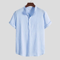 Men's Cotton Linen Shirt Stand Collar