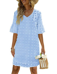 Chiffon Polka-Dot Flowy Short Dress Elegant For Work Commuting