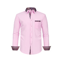 Color Matching Casual Long Sleeve Men's Shirt Slim Fit Plaid Collar