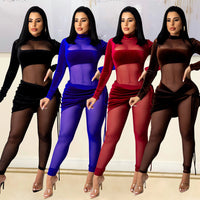 Sexy Mesh Velvet Stitching Solid Color Jumpsuit