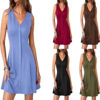 Womens Casual Sleeveless V-Neck Tank A-Line Dress