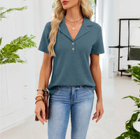 European And American-style Solid-color Lapel Short-sleeve T-shirt