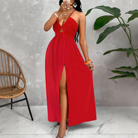 Deep V-neck Drawstring Halter Dress